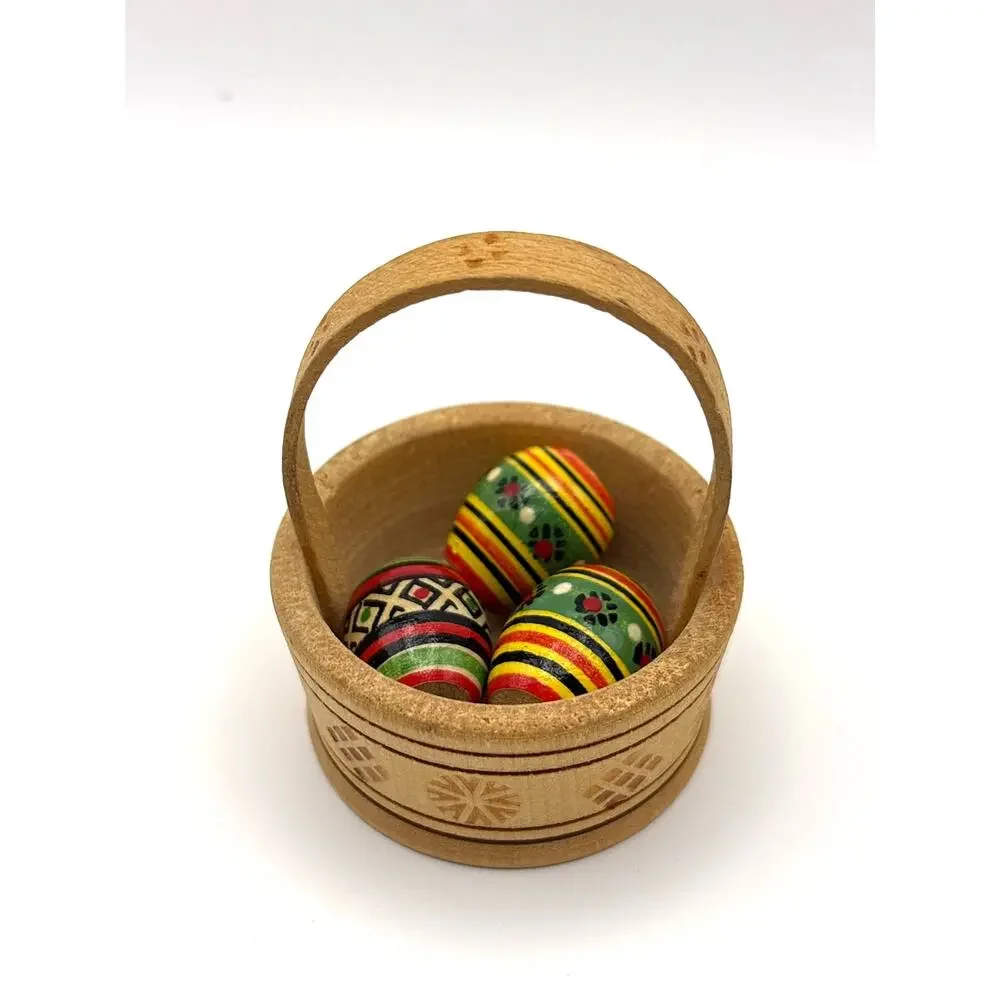Wooden Easter Eggs (3) hand-painted With Basket Pysanky Ukrainian Folk Art Decor